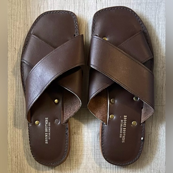 Brooks Brothers Leather Slides/Sandals 10 - Picture 1 of 3